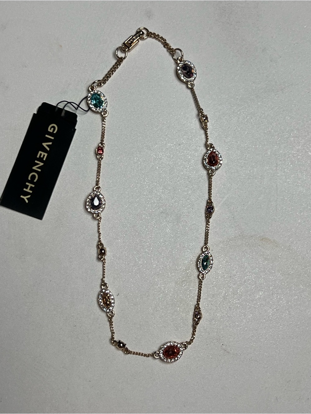 Givenchy Gold-tone Necklace with Multicolor Teardrop Crystals